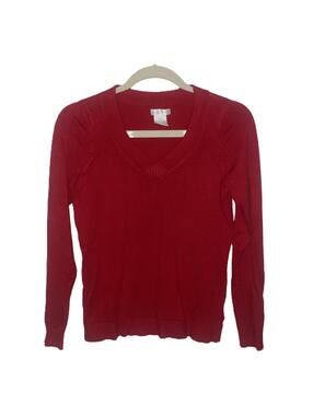 Vintage Worthington Red V Neck Sweater Y2K Office Core Classic Knit Top Small